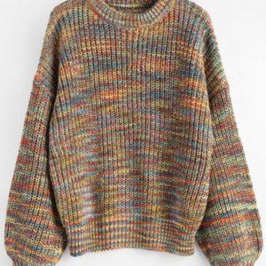 Lantern sleeve multicolored chunky sweater